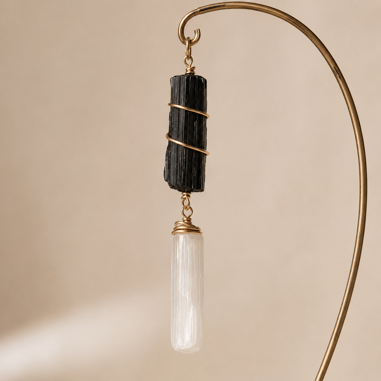Auriclane Black Tourmaline Selenite Hanging Charm product photo for Auriclane