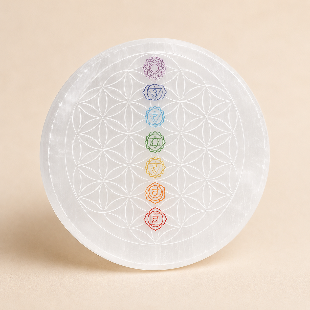 Auriclane Flower of Life Chakra Selenite Charging Plate product photo for Auriclane